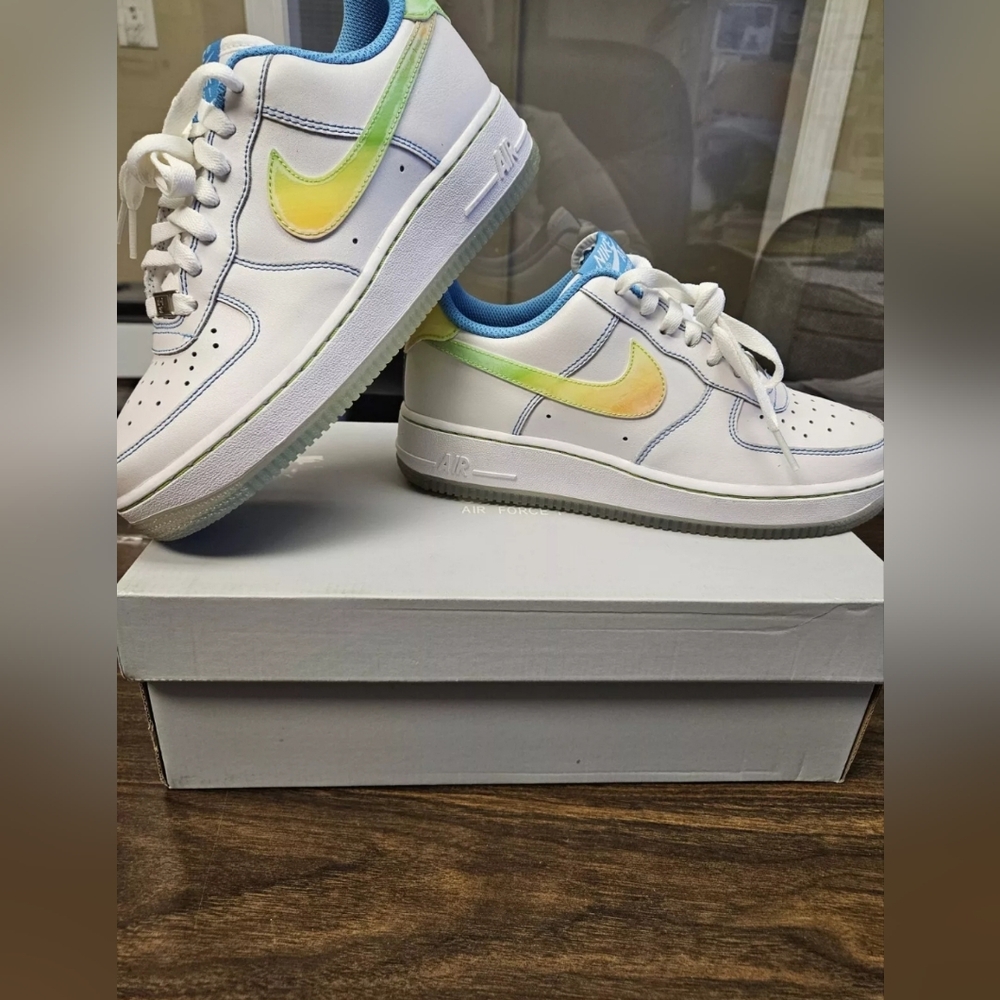 Nike Air Force 1 LE 334212-111 White-Pro Cyan-Citron 2008 NEW Size 6Y GS, Rare!